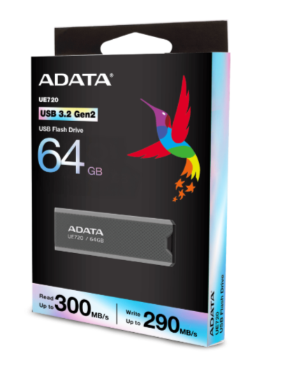 Memorias USB | ADATA UE720-64G-CGY/BK — Memoria USB UE720, 64GB, USB-A 3.2 Gen 1, Lectura 300MB/s, Gris