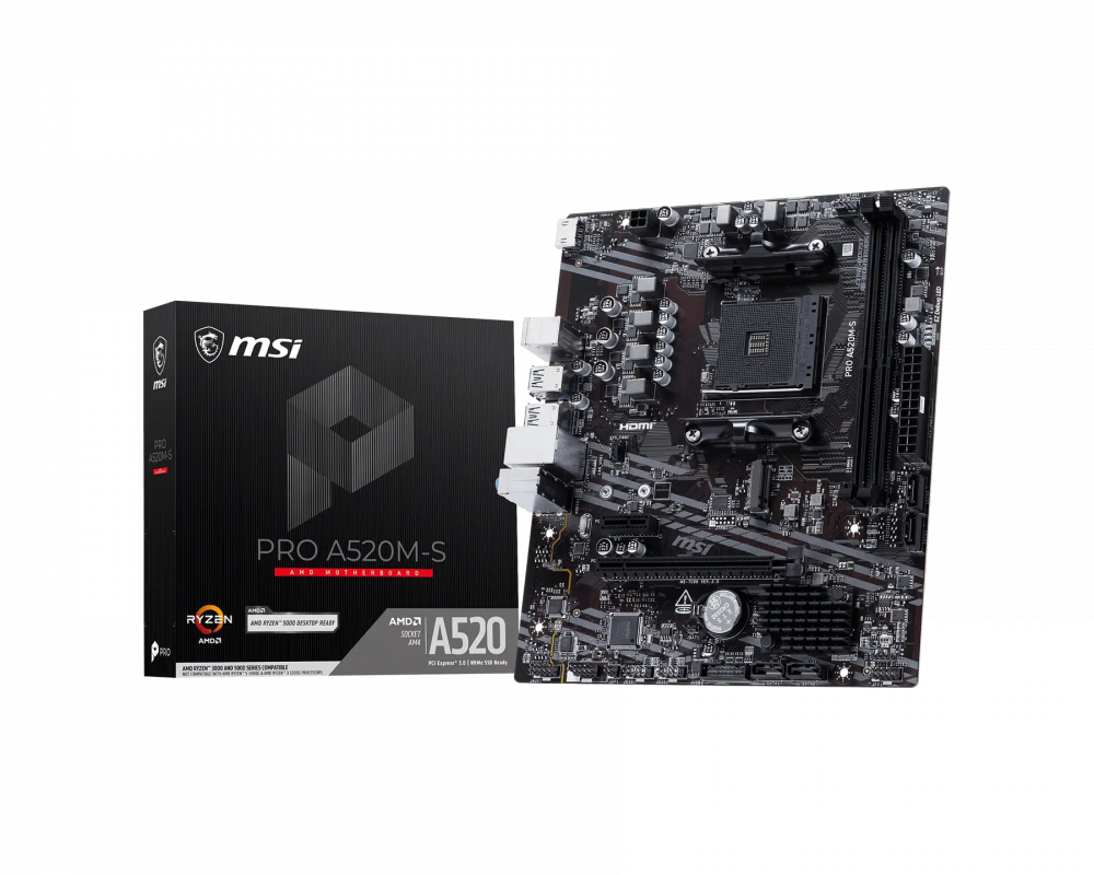 Tarjetas Madre | MSI PRO A520M-S — Tarjeta Madre , Micro-ATX, Socket AM4, AMD A520, 64GB DDR4, HDMI para AMD