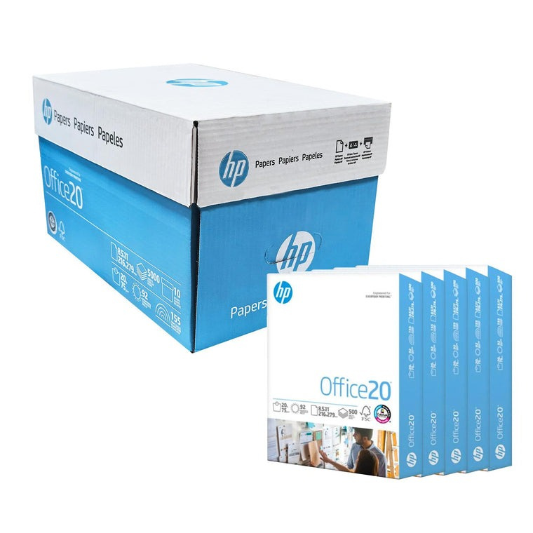 Papel | HP R3107075405E0MC — Papel Office 20 75g/m², Carta, 5000 Hojas, Blancura 92%