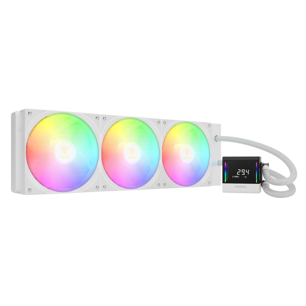 Enfriamiento Líquido | GAMDIAS CHIONE E4-420 WH — Enfriamiento Líquido para CPU, 3x 140mm, hasta 1800RPM, Blanco