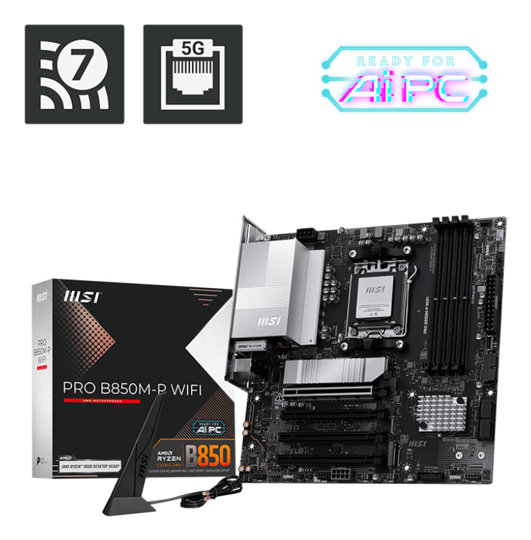 Tarjetas Madre | MSI PRO B850M-P WIFI — Tarjeta Madre Pro , Micro-ATX, Socket AM5, AMD B850, 256GB DDR5, HDMI/DP para AMD
