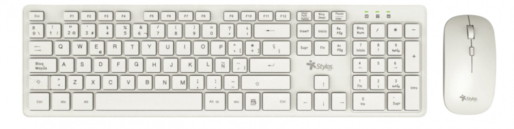 Kits de Teclado y Mouse | STYLOS STPKTM5W — Kit de Teclado y Mouse , Inalámbrico, USB, Blanco, Español