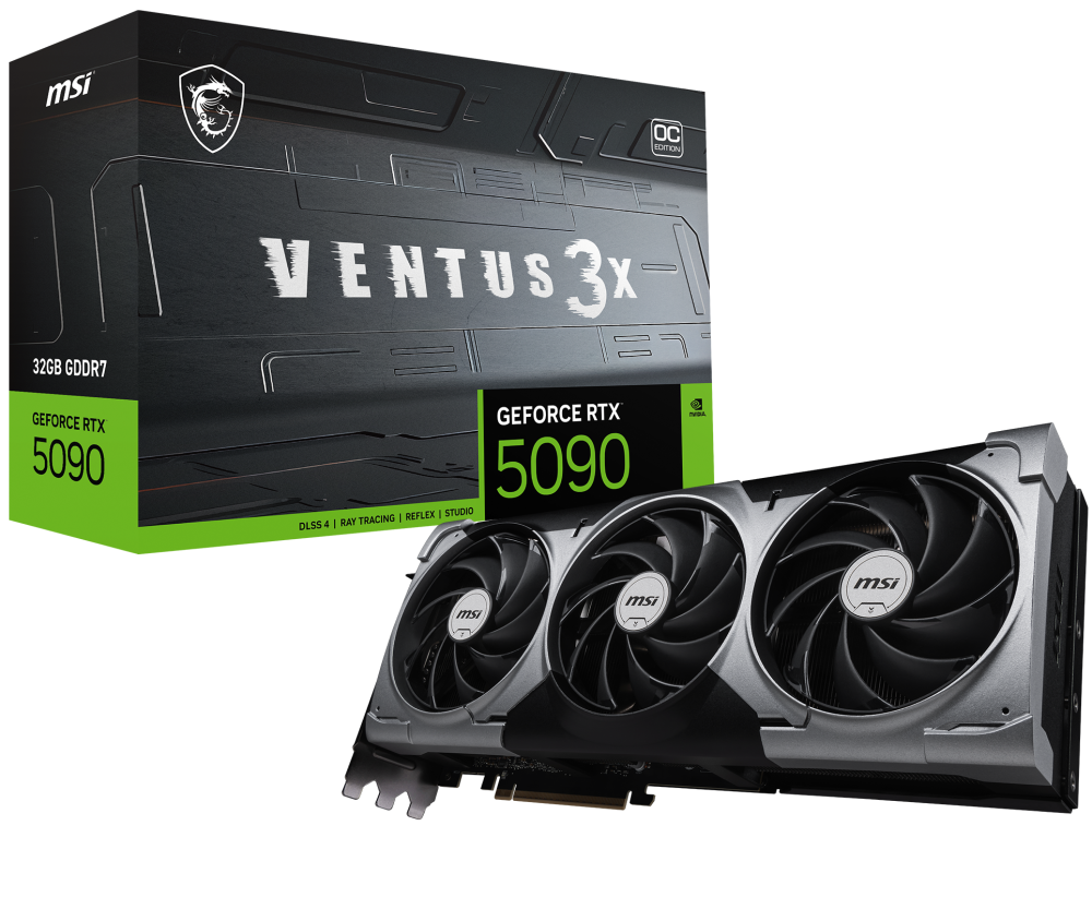 Tarjetas de Video | MSI RTX 5090 32G VENTUS 3X OC — Tarjeta de Video NVIDIA GeForce , 32GB 512-bit GDDR7, PCI Express x16 5.0, Mín. 1000W