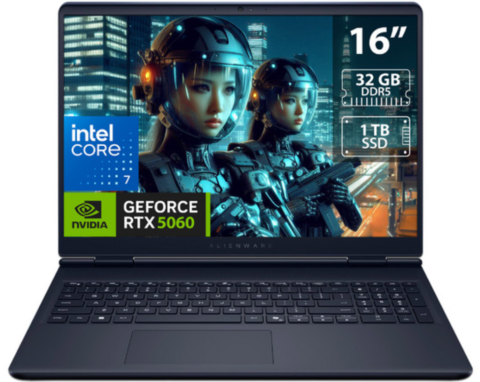 Laptops | ALIENWARE LAC16250-7469BLU-PUSCUSTOM321000 — Laptop Gamer Aurora, 16" 2560x1600, Intel Core 7 240H, NVIDIA GeForce RTX 5060, 32GB, 1TB SSD, Windows 11 Home, Inglés