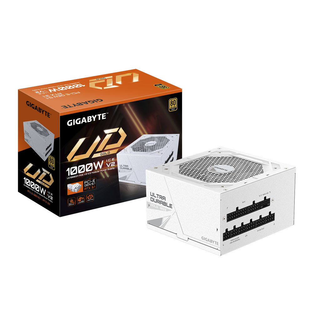 Fuentes de Poder para PC's | GIGABYTE GP-UD1000GM PG5 ICE — Fuente de Poder UD1000GM PG5 V2 ICE 80 PLUS Gold ATX, Modular, 24-pin ATX, 12VHPWR, 120mm, 1000W