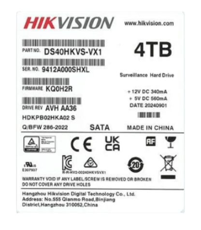 Discos Duros para Videovigilancia | HIKVISION DS40HKVS-VX1 — Disco Duro para Videovigilancia 3.5", 4TB, Serial ATA, 6 Gbit/s, 5400RPM, 128MB Caché