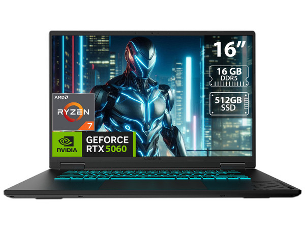 Laptops | GIGABYTE 5VHP3LA893SH-ROW — Laptop Gamer Gaming A16, 16" 1920x1200 WUXGA, AMD Ryzen 7 170, NVIDIA GeForce RTX 5060, 8GB, 512GB SSD, Windows 11 Home, Inglés