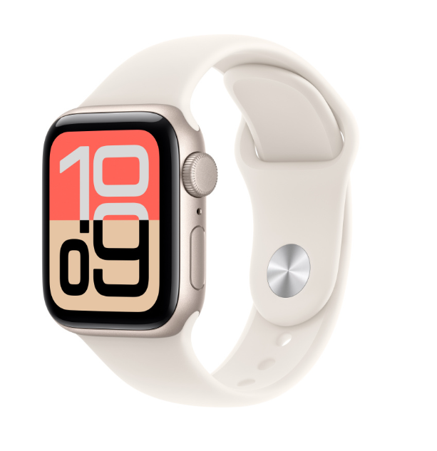 Apple Watch | APPLE MEH34LW/A — Watch SE 3 GPS, Caja de 40 mm Aluminio Color Blanco Estelar, Correa Deportiva S/M Color Blanco Estelar