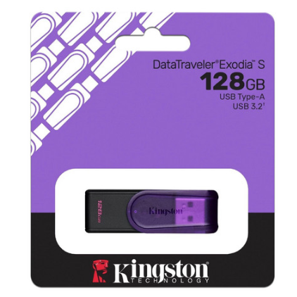 Memorias USB | KINGSTON KC-U3C128-7TP — Memoria USB DataTraveler Exodia S, 128GB, USB-A 3.2 Gen 1, Morado