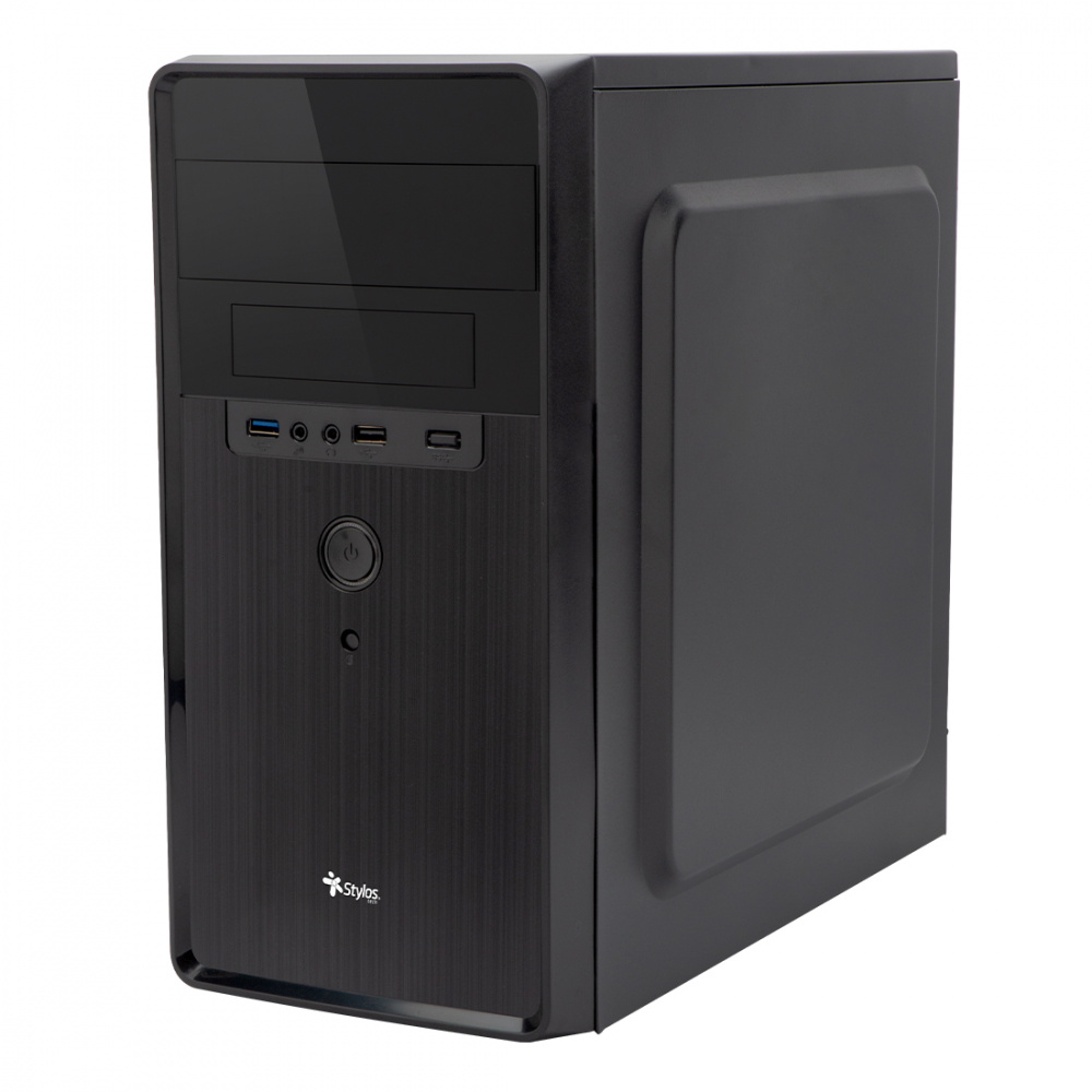 Gabinetes | STYLOS STPGAC5B — Gabinete Gabinete Mini, Mini-Tower, Micro-ATX/Mini-ITX, USB 3.0, con Fuente de 500W, sin Ventiladores Instalados, Negro/Rojo