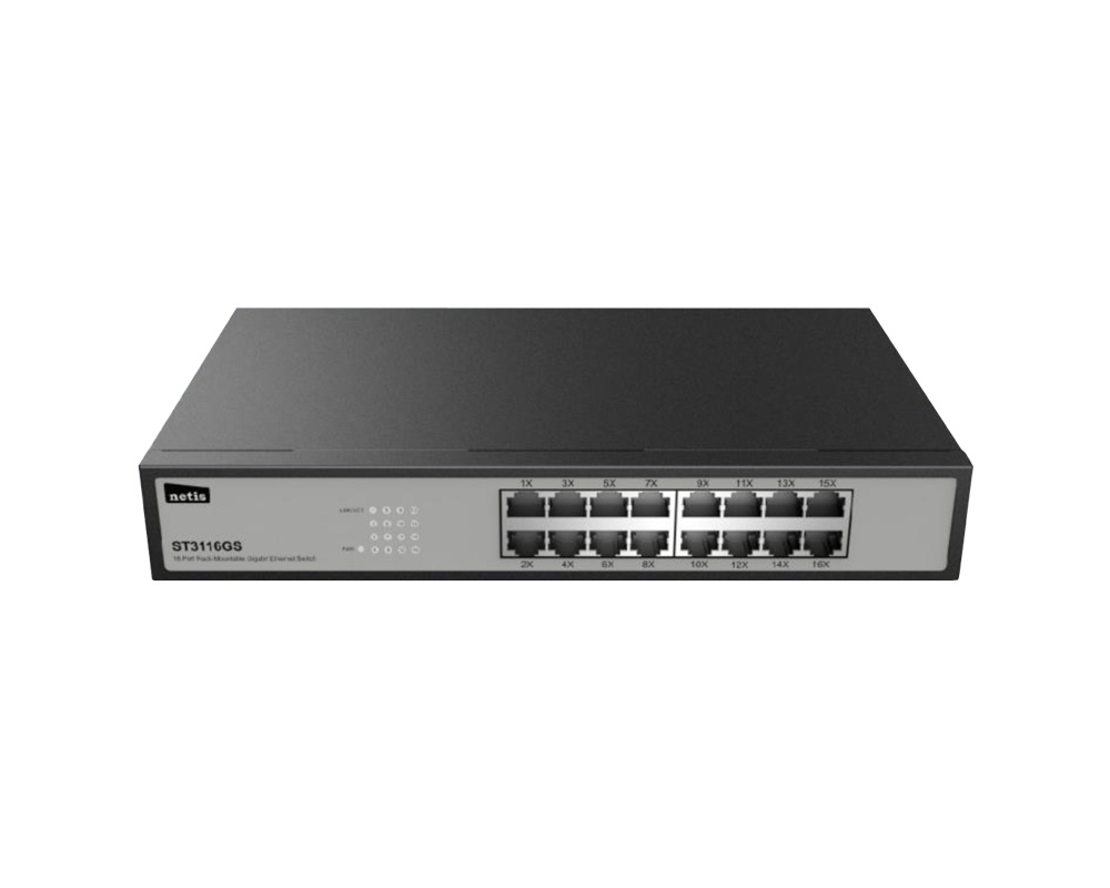 Switches | NETIS ST3116GS — Switch , 16 Puertos Gigabit Ethernet 10/100/1000, 32 Gbit/s, 2000 Entradas, No Administrado