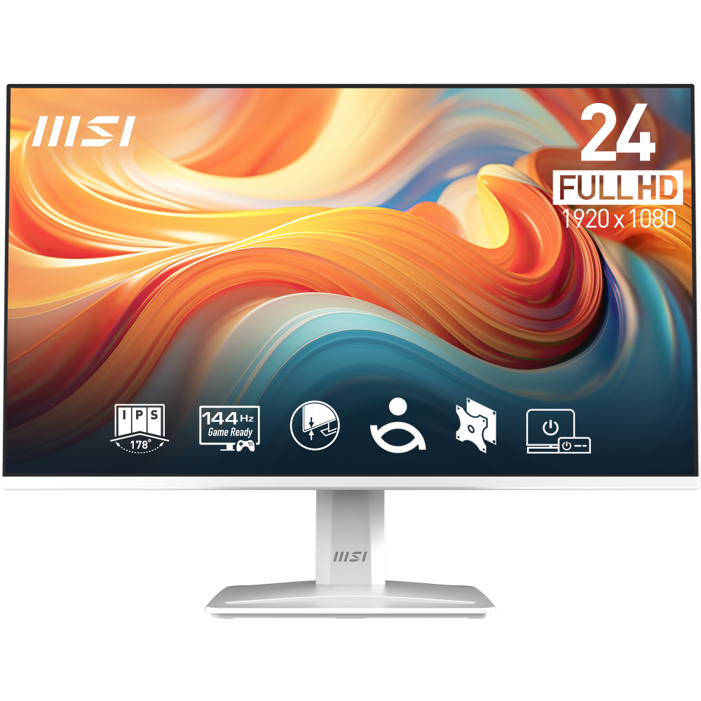 Monitores | MSI PRO MP243W E14 — Monitor LCD IPS 23.8", 1920x1080 Full HD, 144Hz, HDMI/DisplayPort, Bocinas Integradas, Blanco