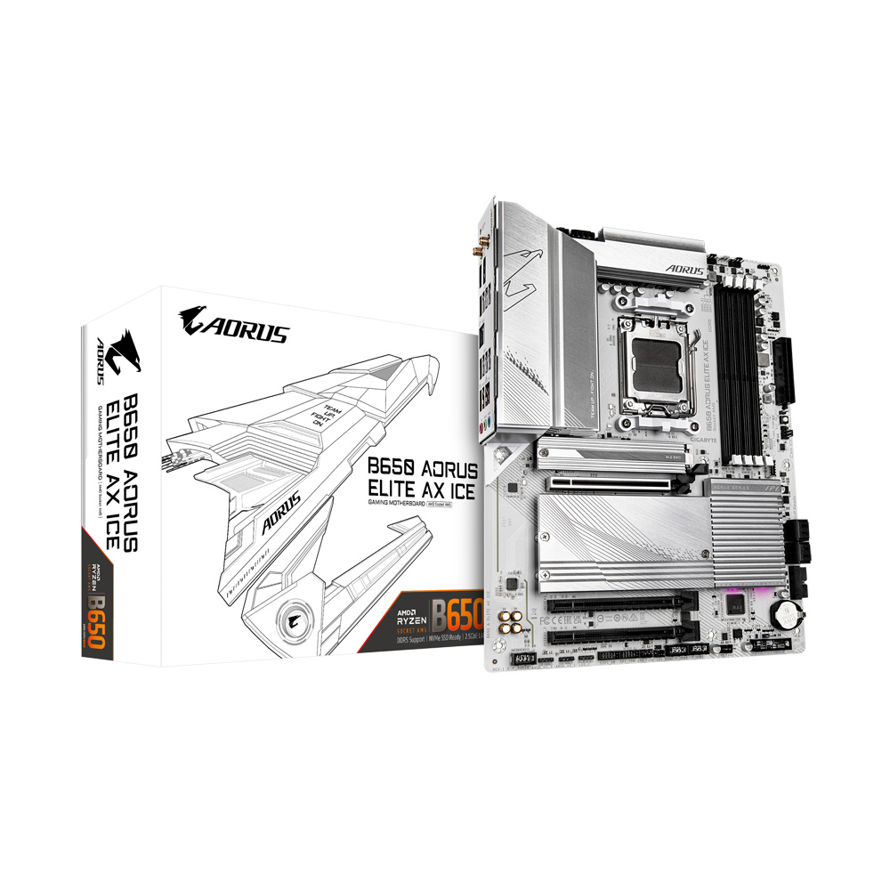Tarjetas Madre | AORUS B650 A ELITE AX ICE — Tarjeta Madre B650 ELITE AX ICE, ATX, Socket AM5, AMD B650, 192GB DDR5, HDMI/DP para AMD