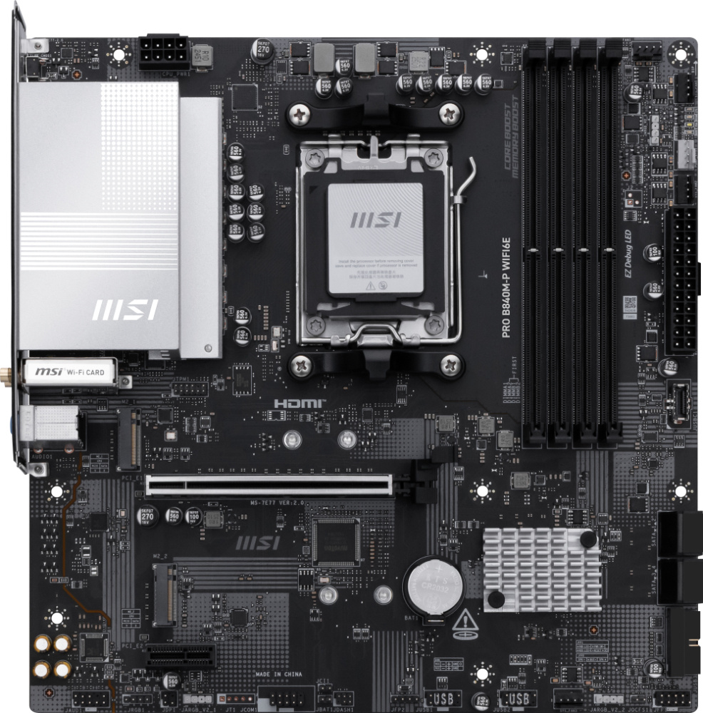 Tarjetas Madre | MSI PRO B840M-P WIFI6E — Tarjeta Madre , Micro-ATX, Socket AM5, AMD B840, 256GB DDR5, HDMI para AMD