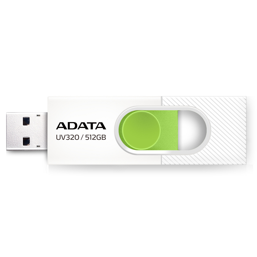Memorias USB | ADATA AUV320-512G-RWHGN — Memoria USB UV320, 512GB, USB 3.1, Lectura 100MB/s, Blanco/Verde