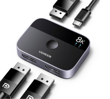 Divisores de Video | UGREEN 15708 — Divisor de Video DisplayPort, 2x DisplayPort, 7680x4320 8K