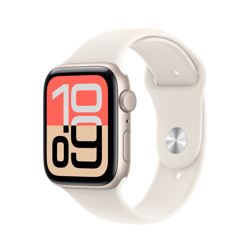 Apple Watch | APPLE MEHJ4AM/A — Watch SE 3 GPS, Caja de 44 mm Aluminio Color Blanco Estelar, Correa Deportiva M/L Color Blanco Estelar