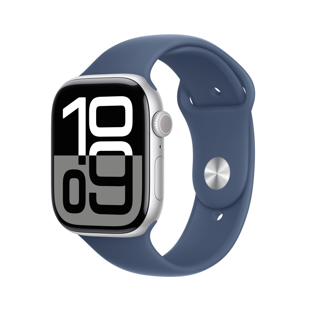 Apple Watch | APPLE 195949780554 — Watch Series 10 GPS GPS, Caja de 46 mm Aluminio Color Plata, Correa Deportiva M/L Color Azul