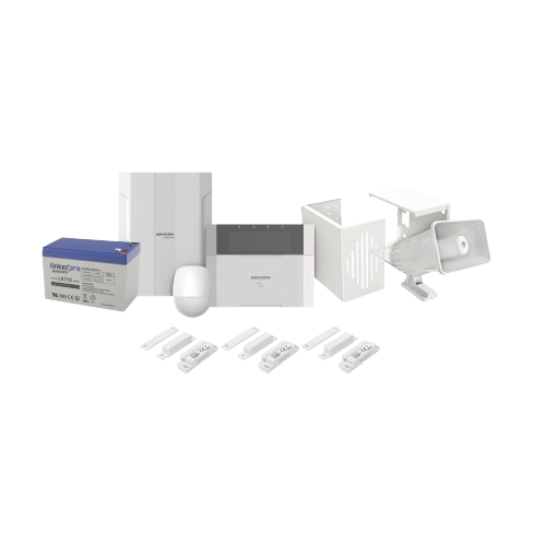 Kits de Alarma | HIKVISION DS-PHA64-LP/PLUS — Kit Sistema de Alarma , Alámbrico/Inalámbrico, 64 Zonas de Alarma, 2 Sensores de Movimiento, 3 Sensores Puerta/Ventana, con Panel de Control