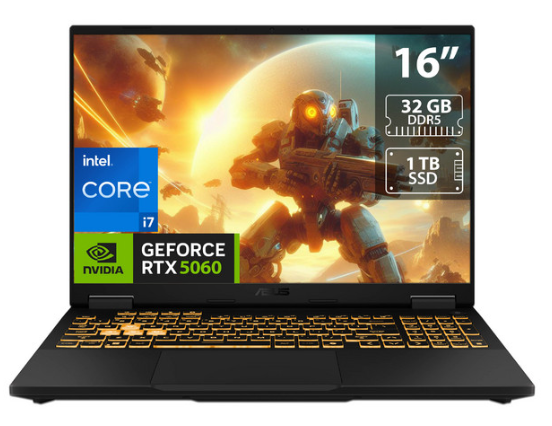 Laptops | ASUS FX608JMR-F16.I75060-ROW — Laptop Gamer TUF F16, 16" 1920x1200 WUXGA, Intel Core i7-14650HX, NVIDIA GeForce RTX 5060, 32GB, 1TB SSD, Windows 11, Inglés
