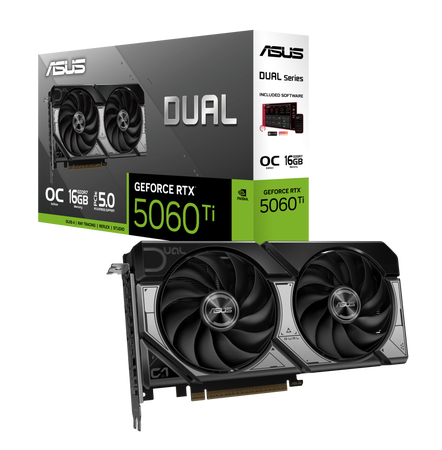 Tarjetas de Video | ASUS 90YV0MH0-M0AA00 — Tarjeta de Video NVIDIA GeForce RTX 5060 Ti Dual OC, 16GB 128-bit GDDR7, PCI Express 5.0, Mín. 600W
