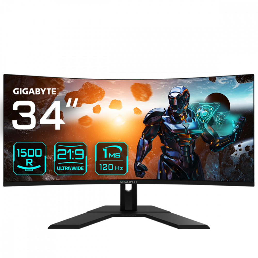 Monitores | GIGABYTE GS34WQC — Monitor Gamer Curvo LCD 34", 3440x1440 Ultra Wide Quad HD, FreeSync, 120Hz, HDMI/DisplayPort, Negro