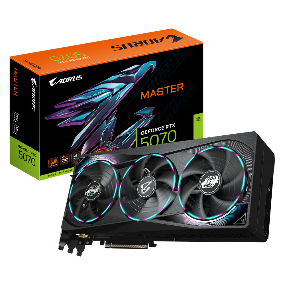 Tarjetas de Video | AORUS GV-N5070AORUS M-12GD — Tarjeta de Video NVIDIA GeForce RTX 5070 MASTER, 12GB 192-bit GDDR7, PCI Express x16 5.0, Mín. 650W