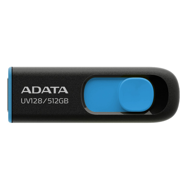 Memorias USB | ADATA AUV128-512G-RBE — Memoria USB UV128, 512GB, USB 3.2, Lectura 100MB/s, Escritura 50MB/s, Negro/Azul
