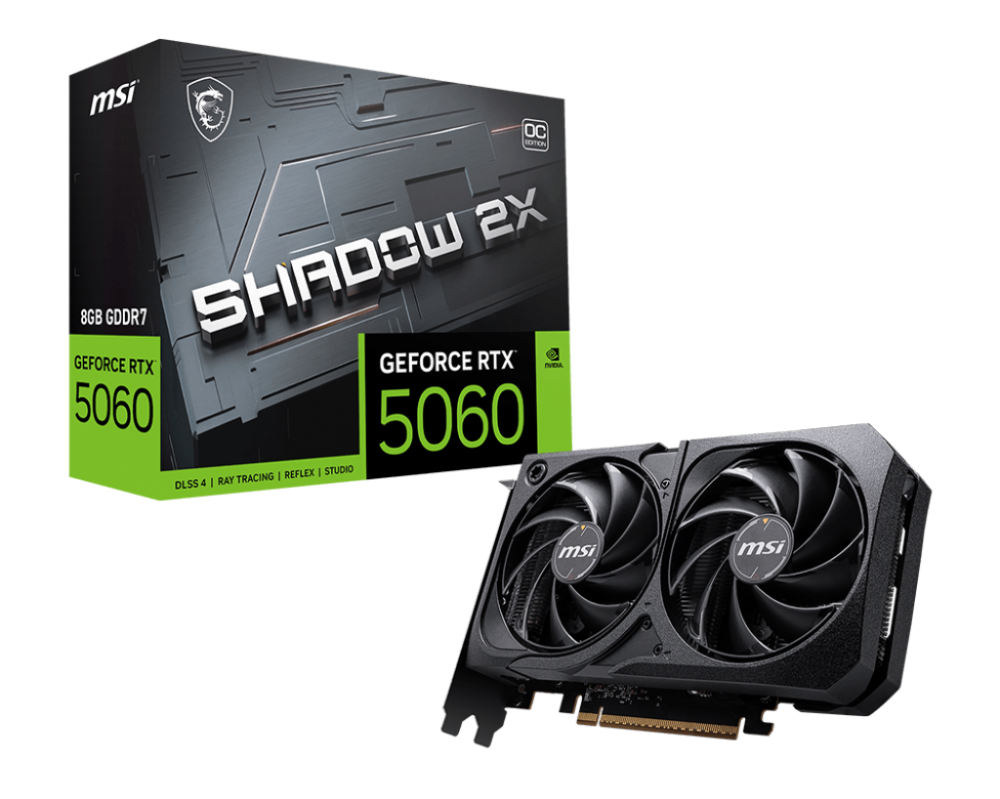 Tarjetas de Video | MSI 912-V537-038 — Tarjeta de Video NVIDIA GeForce RTX 5060 SHADOW 2X OC, 8GB 128-bit GDDR7, PCI Express x16 5.0, Mín. 550W
