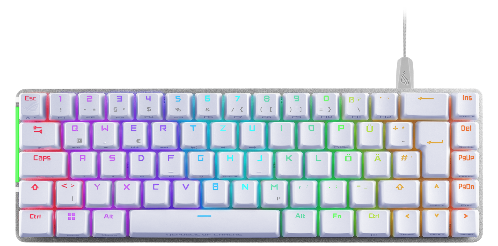 Teclados | ASUS M602 FALCHION ACE/NXBN/WHT/US/PBT — Teclado Gamer Falchion Ace LED RGB 65%, Teclado Mecánico, ROG NX Red, Alámbrico, USB, Blanco, Español