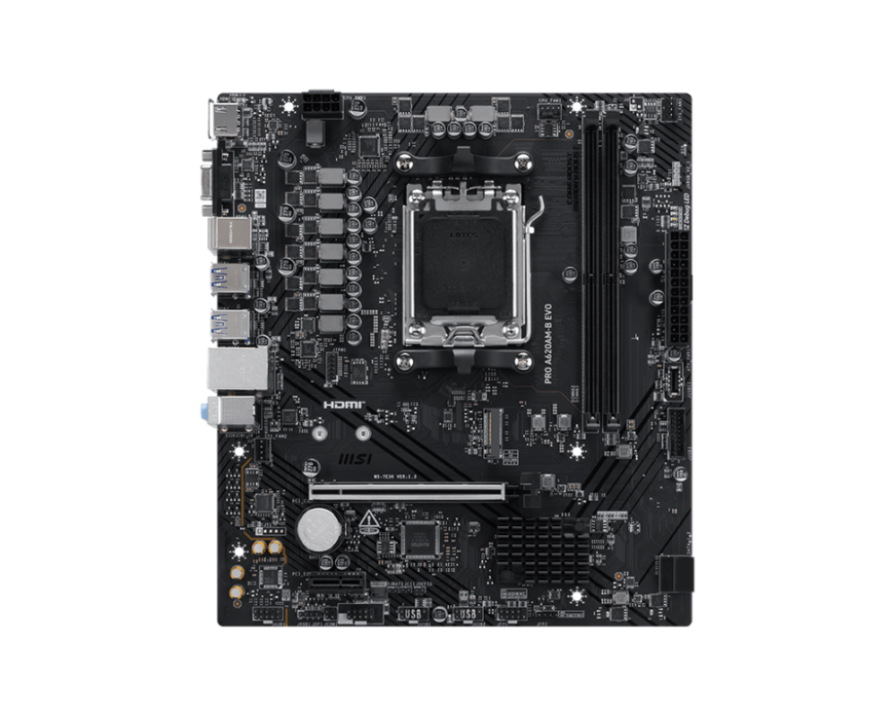 Tarjetas Madre | MSI PRO A620AM-B EVO-ROW — Tarjeta Madre PRO A620AM-B EVO, ATX, Socket AM5, AMD A620A, 128GB DDR5, HDMI para AMD