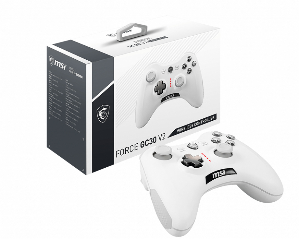 Controles de Juego para PC | MSI FORCE GC30 V2 WHITE — Gamepad Force GC30 V2, Alámbrico/Inalámbrico, USB 2.0, Blanco