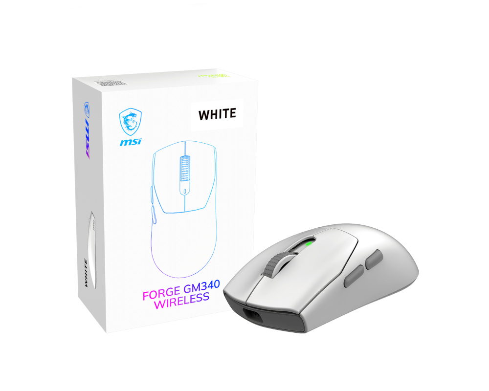 Mouse | MSI FORGE GM340 W WHITE — Mouse Gamer Ergonómico FORGE GM340, Inalámbrico, Óptico, 12.000DPI, RF Inalámbrico/Bluetooth, Blanco