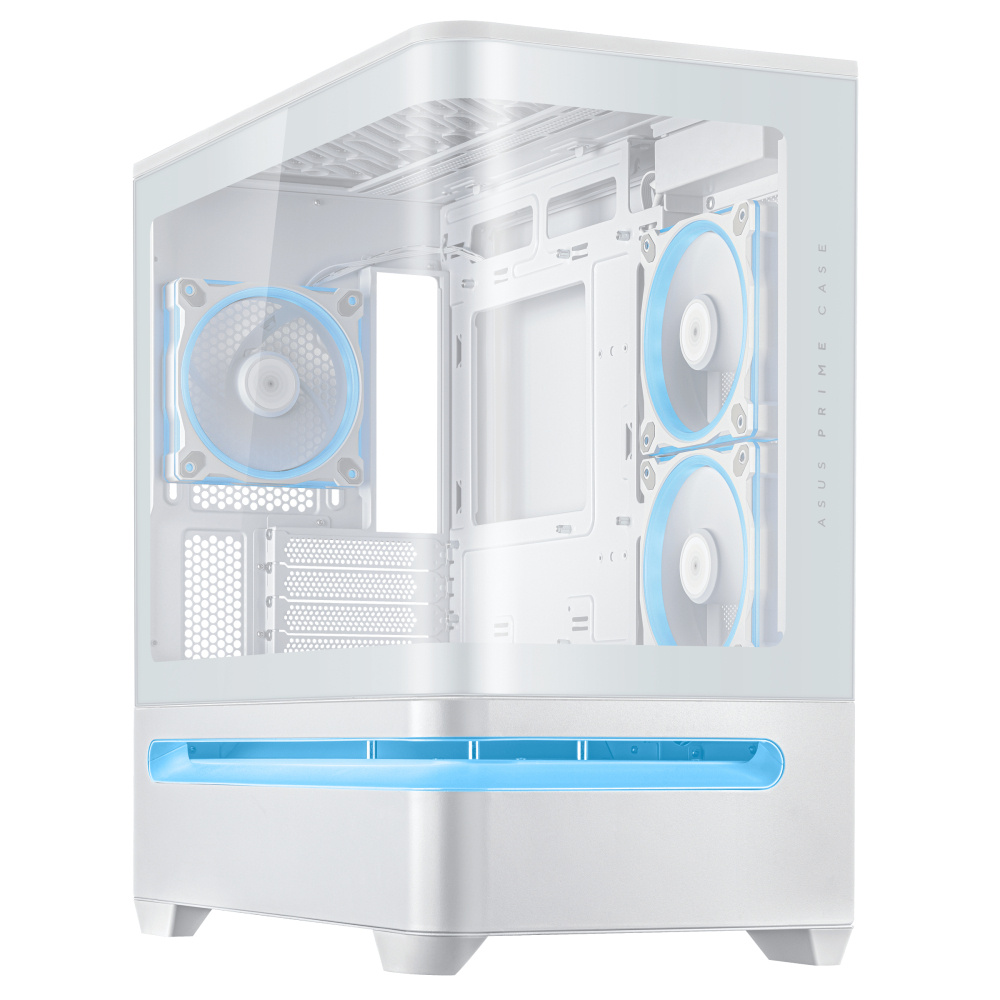 Gabinetes | ASUS PRIME AP202 TG ARGB WHITE — Gabinete PRIME AP202, Midi-Tower, Micro-ATX/Mini-ITX, USB 3.0, sin Fuente, 3 Ventiladores Instalados, Blanco