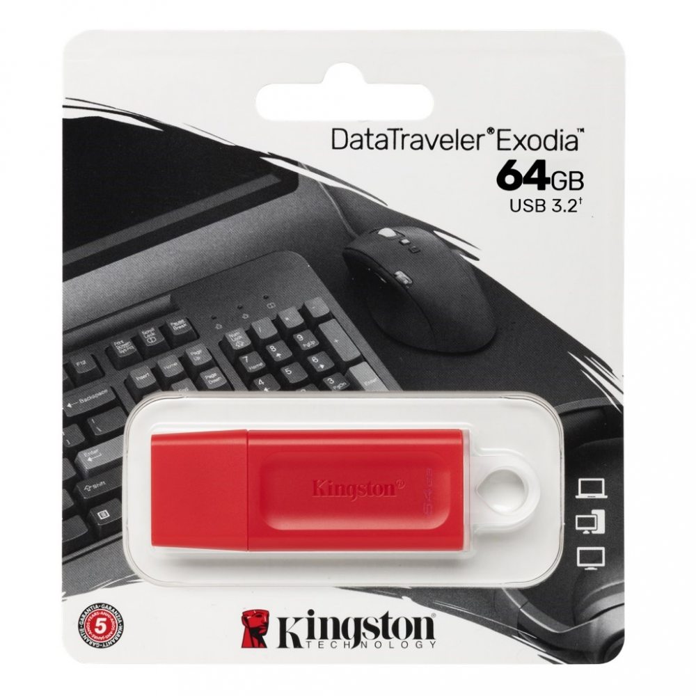 Memorias USB | KINGSTON KC-U2G64-7GR — Memoria USB DataTraveler Exodia, 64GB, USB 3.2, Rojo