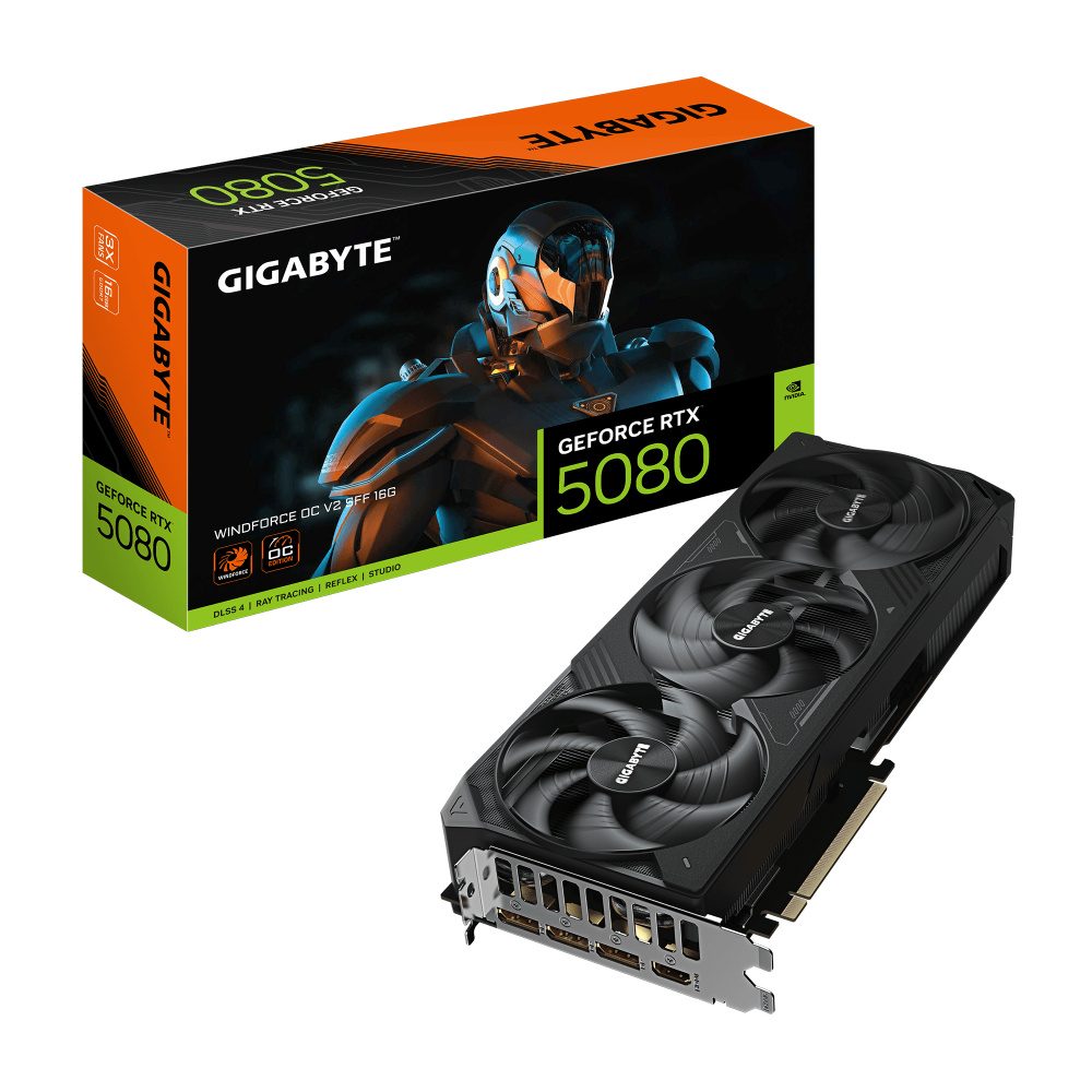 Tarjetas de Video | GIGABYTE GV-N5080WF3OCV2-16GD — Tarjeta de Video NVIDIA GeForce RTX 5080 WINDFORCE OC V2 SFF, 16GB 256-bit GDDR7, PCI Express x16 5.0, Mín. 850W
