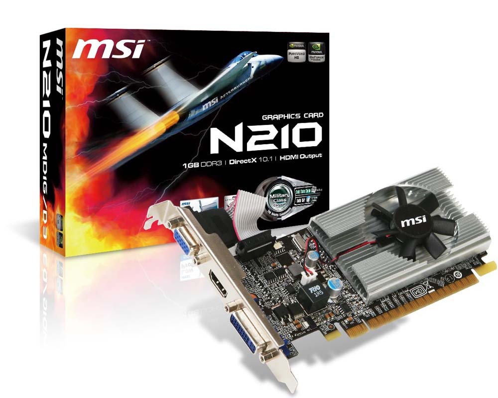 Tarjetas de Video | MSI N210-MD1G/D3 — Tarjeta de Video NVIDIA GeForce 210 MD1G/D3, 1GB 64-bit GDDR3, PCI Express 2.0, Mín. 300W