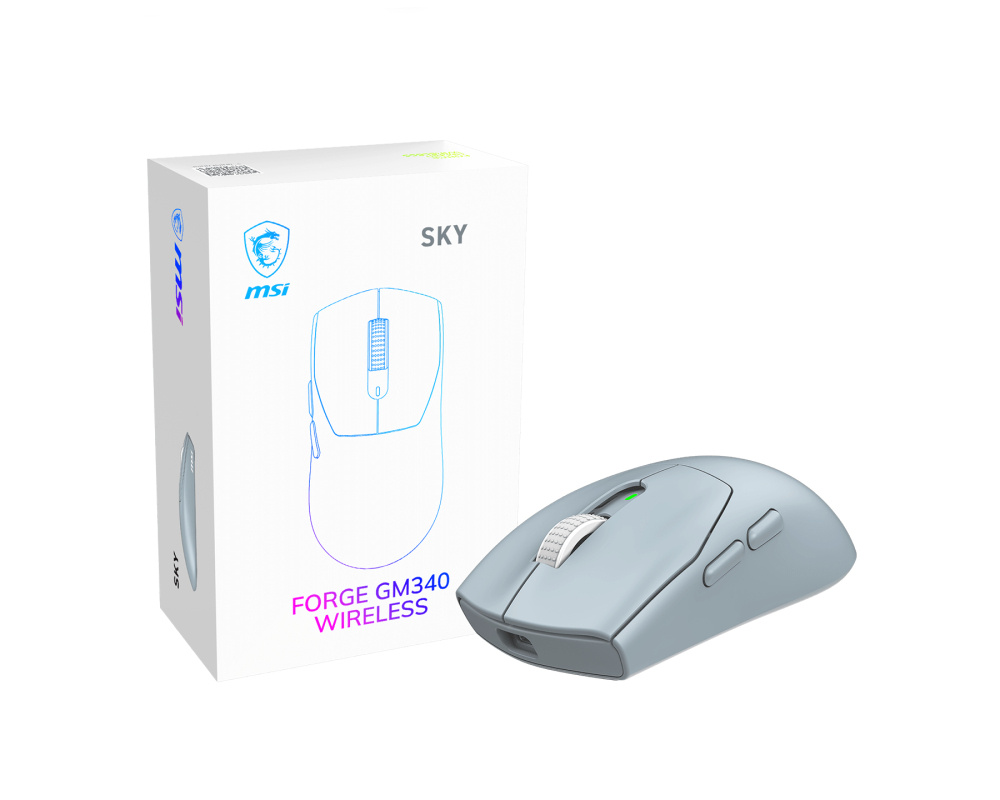 Mouse | MSI FORGE GM340 W SKY — Mouse Gamer FORGE GM340 WIRELESS, Inalámbrico, Óptico, 12.000DPI, RF Inalámbrico/Bluetooth, Azul