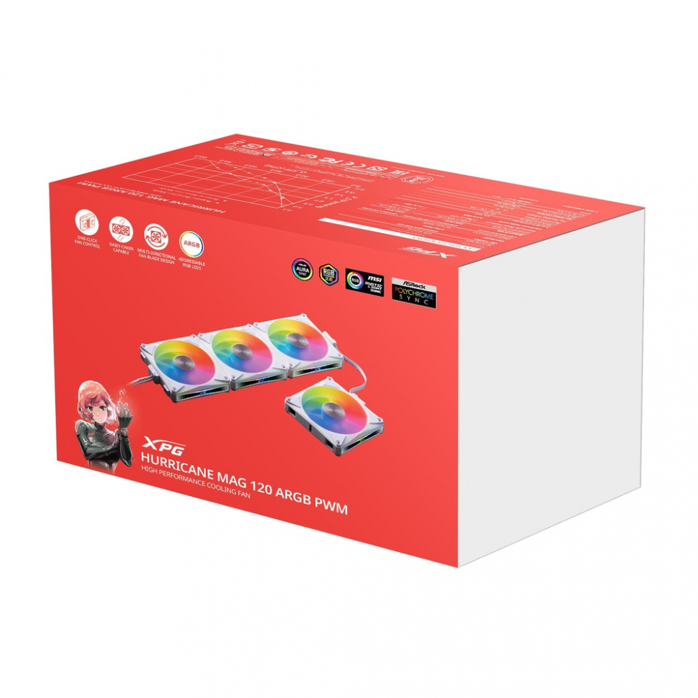 Ventiladores | XPG HURRICANEMAG120ARGBPWM4C-WHCWW — Ventilador HURRICANE MAG 120 ARGB PWM, 120mm, 2000RPM, ARGB, Blanco