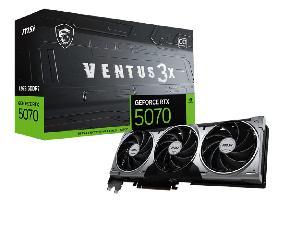 Tarjetas de Video | MSI 912-V532-072 — Tarjeta de Video NVIDIA GeForce RTX 5070 VENTUS 3X OC, 12GB 192-bit GDDR7, PCI Express x16 5.0, Mín. 650W