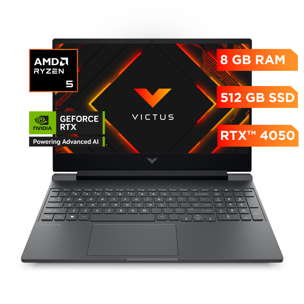 Laptops | HP BK9L6LA — Laptop Gamer Victus Gaming, 15.6" 1920x1080 Full HD, AMD Ryzen 5 8645HS, NVIDIA GeForce RTX 4050, 8GB, 512GB SSD, Windows 11 Home, Español