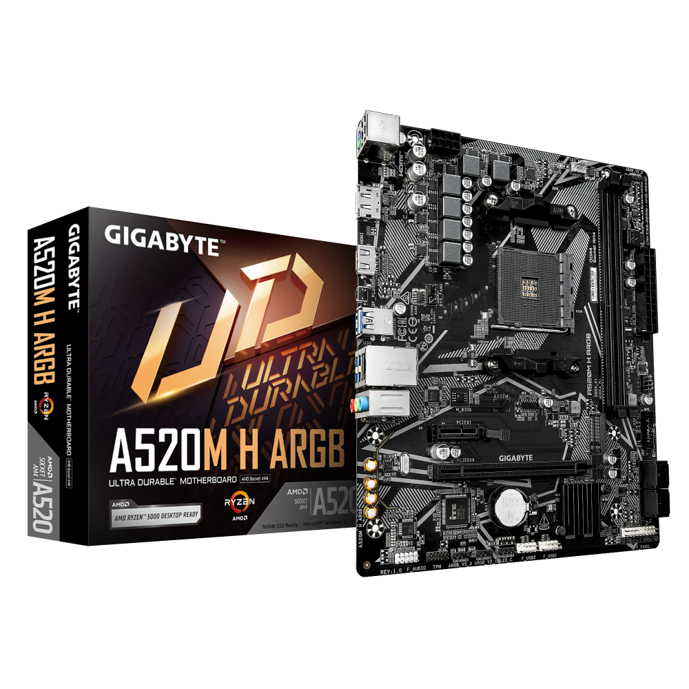 Tarjetas Madre | GIGABYTE A520M H ARGB — Tarjeta Madre , Micro-ATX, Socket AM4, AMD A520, 64GB DDR4, HDMI/DP para AMD