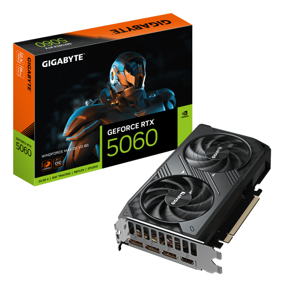 Tarjetas de Video | GIGABYTE GV-N5060WF2MAX OCV2-8GD — Tarjeta de Video NVIDIA GeForce RTX 5060 WINDFORCE MAX V2, 8GB 128-bit GDDR7, PCI Express 5.0, Mín. 550W
