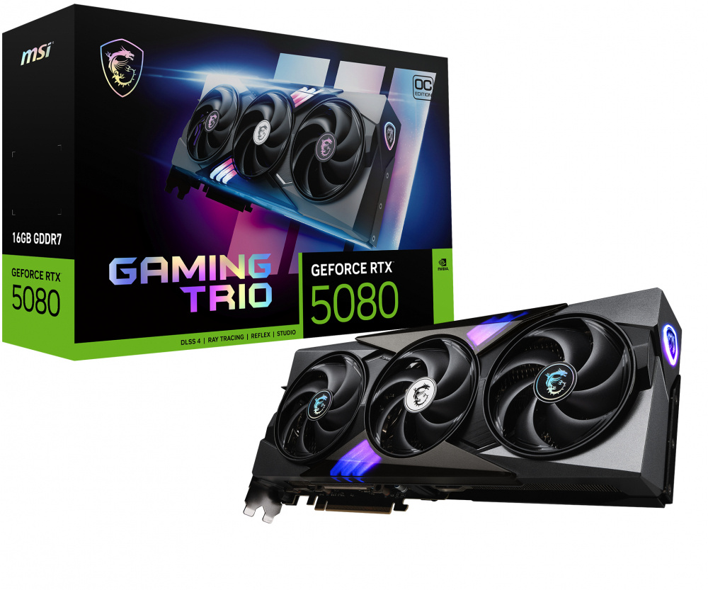Tarjetas de Video | MSI GEFORCE RTX 5080 16G GAMING TRIO OC — Tarjeta de Video NVIDIA GeForce RTX 5080 GAMING TRIO OC, 16GB 256-bit GDDR7, PCI Express x16 5.0, Mín. 850W