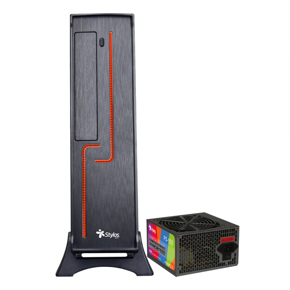Gabinetes | STYLOS STGAKL1B — Gabinete KEELAN, Mini-Tower, Mini-ITX, USB 3.0, con Fuente de 550W, 1 Ventilador Instalado, Negro/Rojo