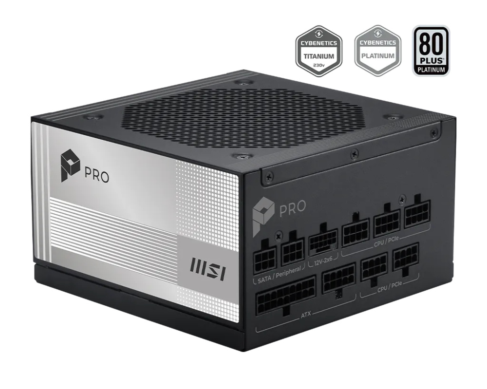 Fuentes de Poder para PC's | MSI PRO A1000PL PCIE5 — Fuente de Poder 80 PLUS Platinum ATX, Modular, 24-pin ATX, 12VHPWR, 120mm, 1000W