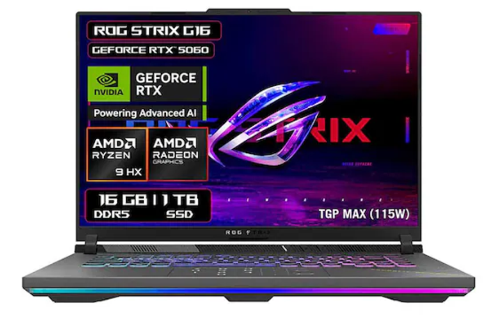 Laptops | ASUS ROGI-5070R9641T-ROW — Laptop Gamer ROG Strix G16, 16" 1920x1200 WUXGA, AMD Ryzen 9 8940HX, NVIDIA GeForce RTX 5070, 64GB, 1TB SSD, Windows 11 Home, Inglés