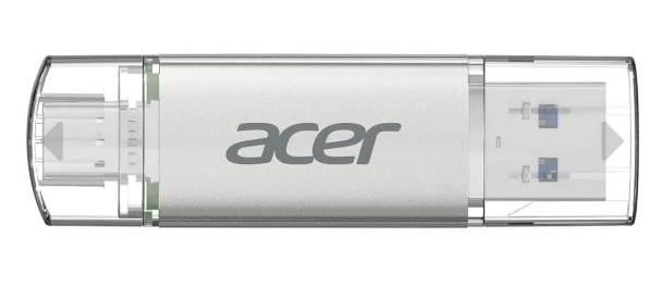 Memorias USB | ACER BL.9BWWA.589 — Memoria USB UT300, 64GB, USB-A/USB-C 3.2, Lectura 150MB/s, Escritura 90MB/s, Plata