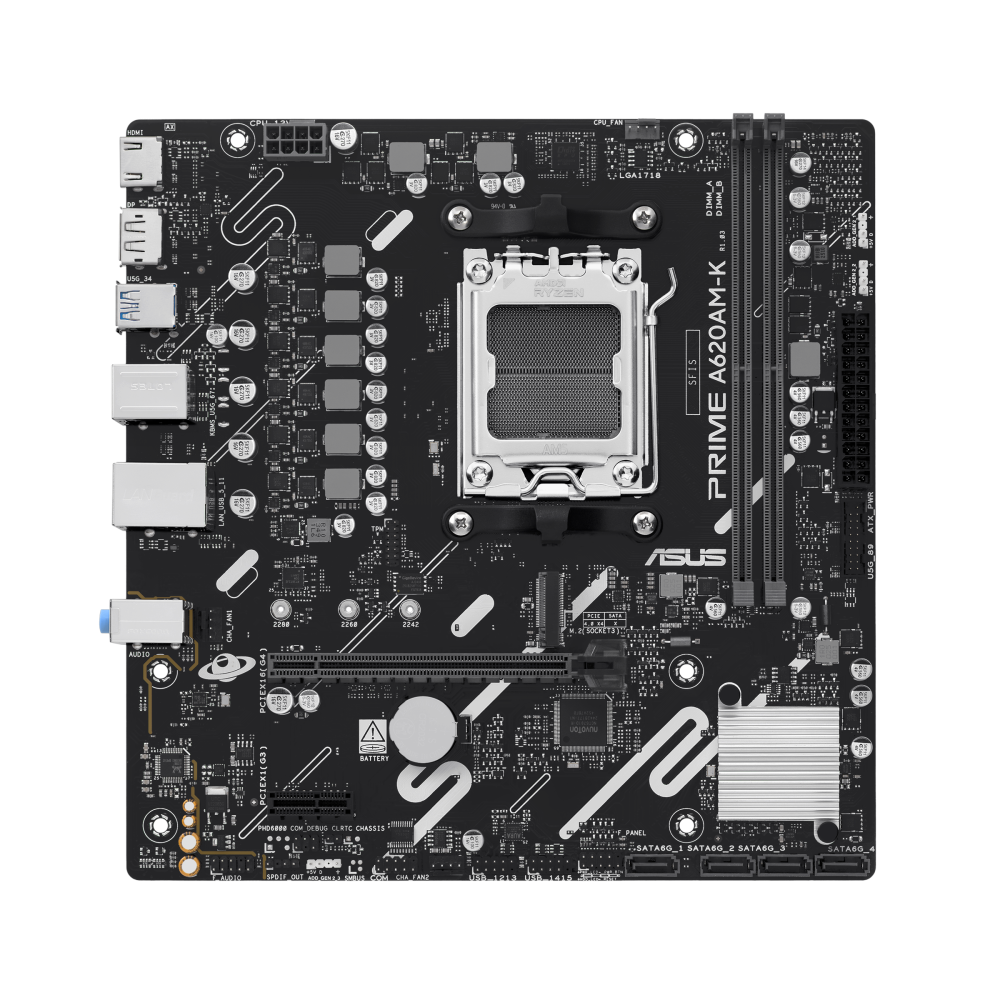 Tarjetas Madre | ASUS PRIME A620AM-K — Tarjeta Madre , Micro-ATX, Socket AM5, AMD A620A, 128GB DDR5, HDMI/DP para AMD
