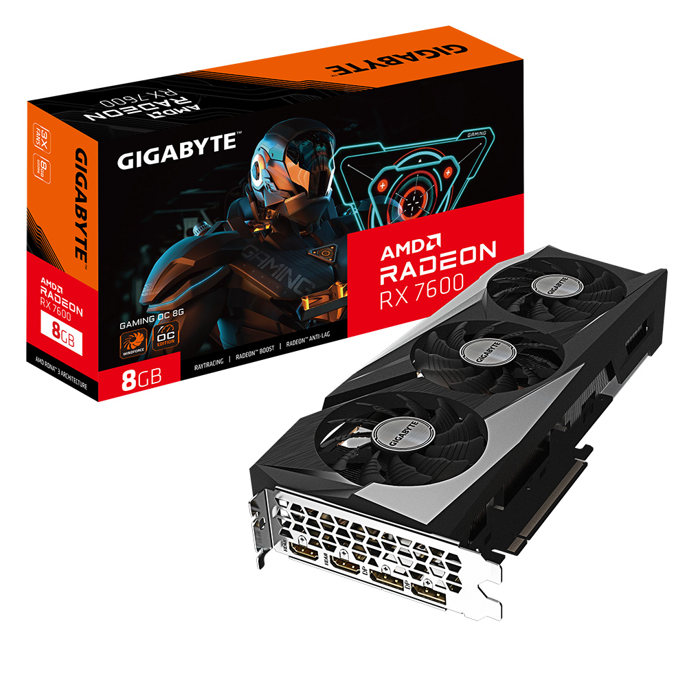 Tarjetas de Video | GIGABYTE GV-R76GAMINGOC-8GD — Tarjeta de Video AMD Radeon RX 7600 Gaming OC, 8GB 128-bit GDDR6, PCI Express 4.0, Mín. 550W